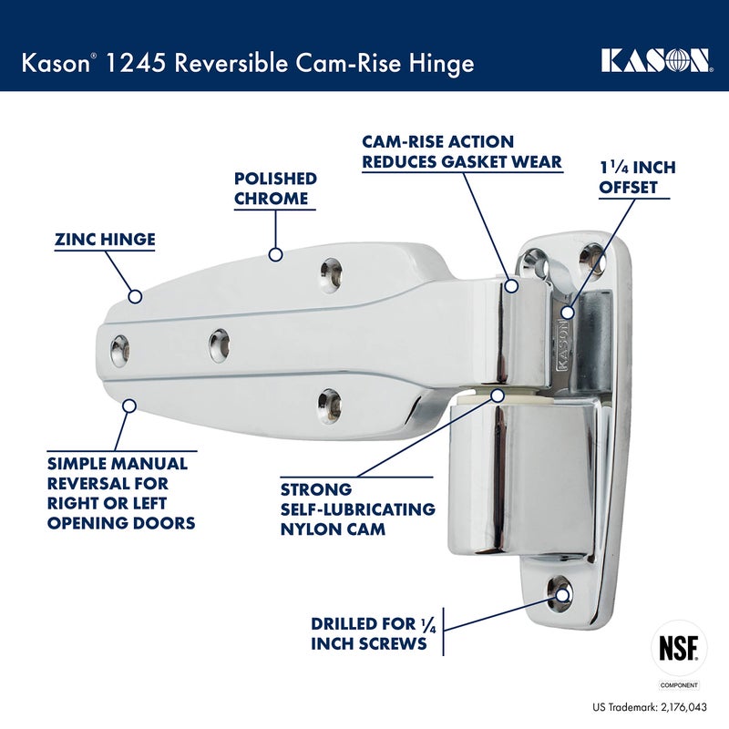 Kason 1245 Reversible Cam-Rise Hinge, 1 to 1/4 Inch Offset, 11245000044 - Image 3